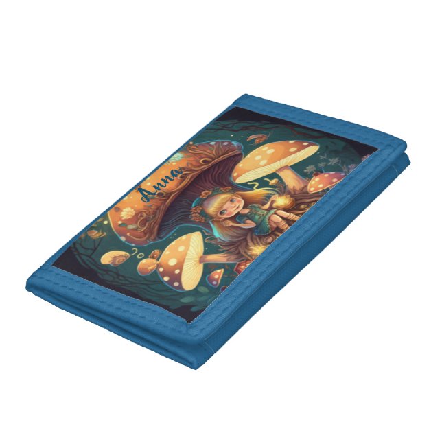 Lovely cute elves play under mushrooms   trifold wallet (Bottom)