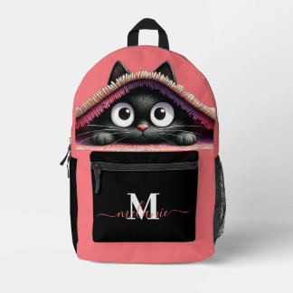 Lovely Cute Kitten Custom Monogram Script Name Printed Backpack