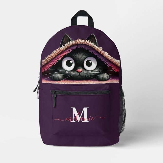 Lovely Cute Kitten Custom Monogram Script Name Printed Backpack (Front)