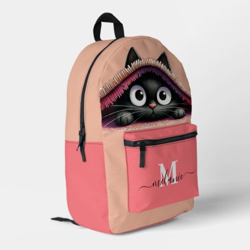 Lovely Cute Kitten Custom Monogram Script Name Printed Backpack