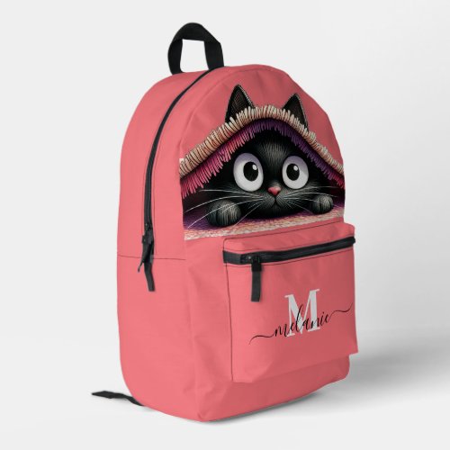 Lovely Cute Kitten Custom Monogram Script Name Printed Backpack