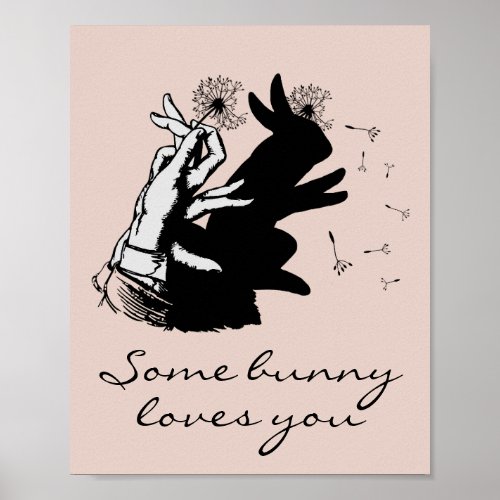 Lovely Cute Love Bunny Pun Black Pastel Peach  Poster