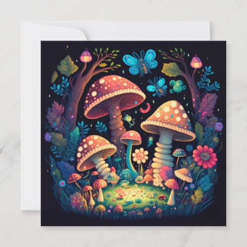 Lovely cute magic mushrooms   invitation