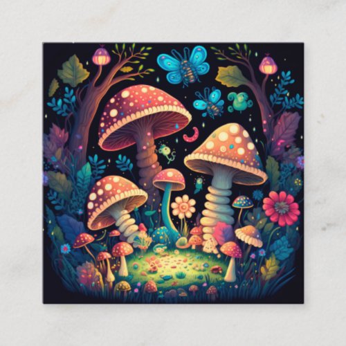 Lovely cute magic mushrooms   square business card