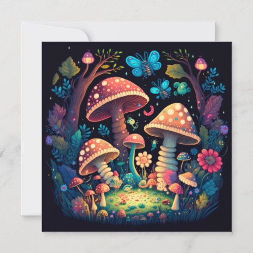 Lovely cute magic mushrooms   thank you card
