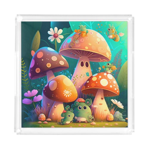 Lovely cute mushrooms  acrylic tray