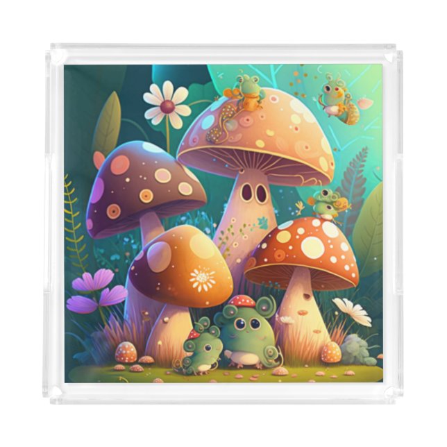 Lovely cute mushrooms  acrylic tray (Front)