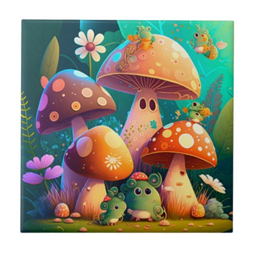 Lovely cute mushrooms ceramic tile