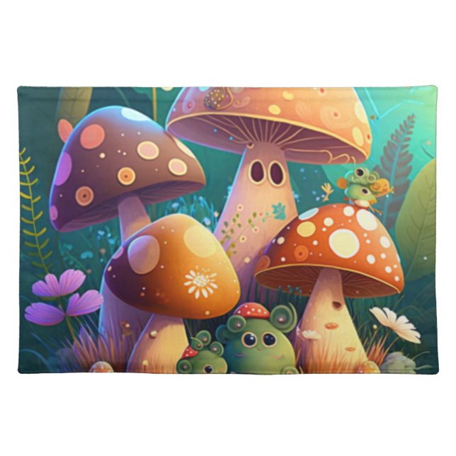 Lovely cute mushrooms cloth placemat (Front)