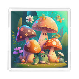 Lovely cute mushrooms for kid's room acrylic tray