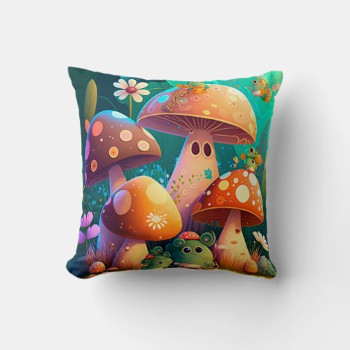 Lovely cute mushrooms for kids room   throw pillow