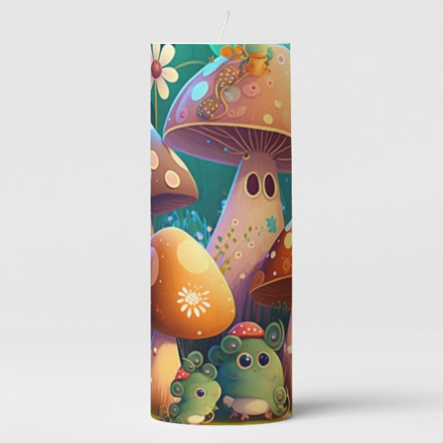 Lovely cute mushrooms pillar candle (Front)