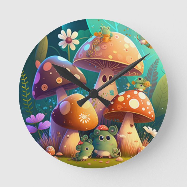 Lovely cute mushrooms     round clock (Front)