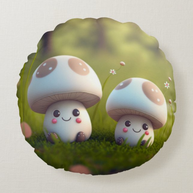 Lovely cute  mushrooms  round pillow (Front)