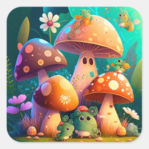 Lovely cute mushrooms      square sticker