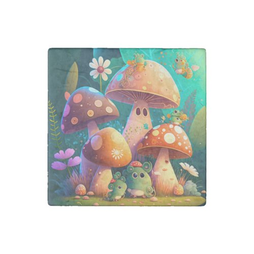 Lovely cute mushrooms     stone magnet