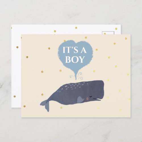 Lovely Cute Whale Baby Shower Its a Boy Announcement Postcard