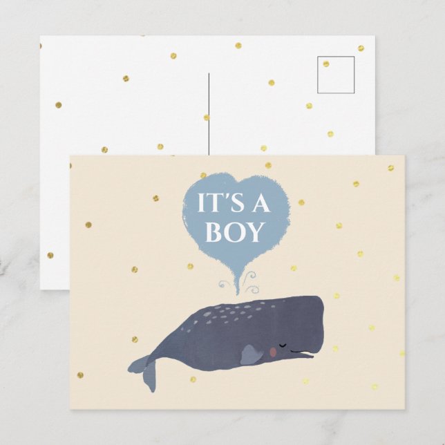 Lovely Cute Whale Baby Shower Its a Boy Announcement Postcard (Front/Back)