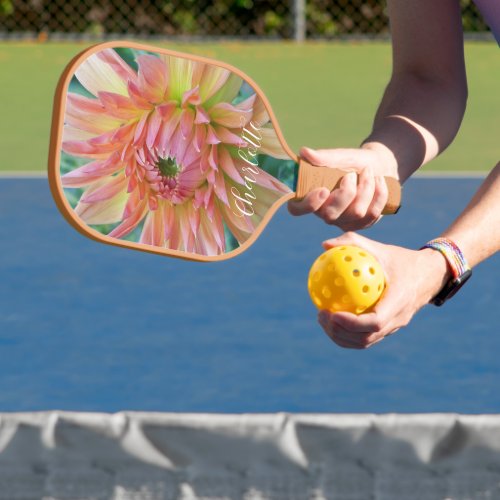 Lovely Dahlia Bloom with Name Floral Pickleball Paddle