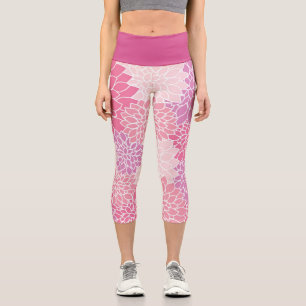 Lovely Dahlia Dark Pink Purple Botanical Floral Capri Leggings