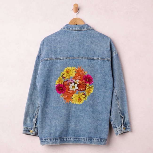 Lovely Dahlia Flower Pattern Denim Jacket