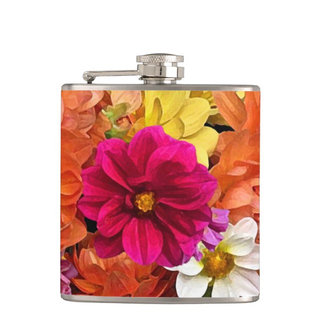 Lovely Dahlia Flower Pattern Floral Flask