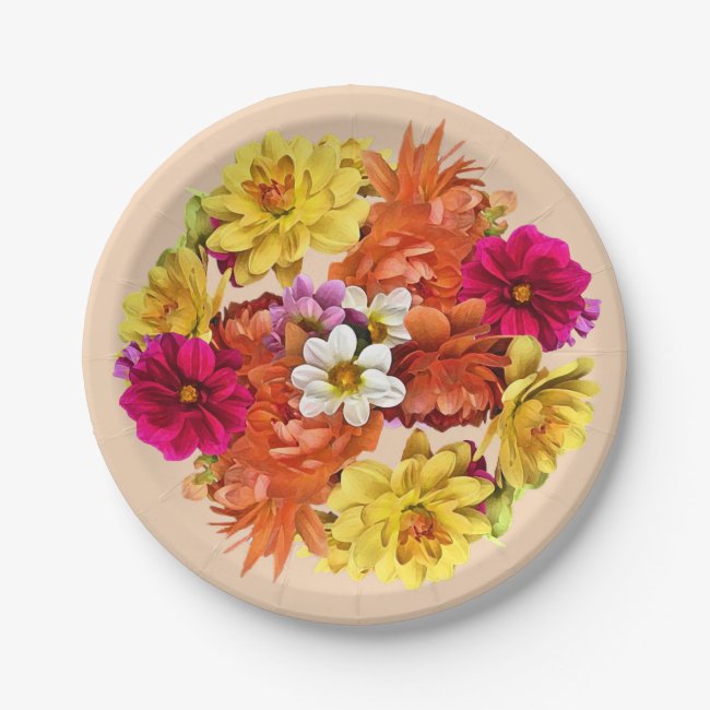 Lovely Dahlia Flower Pattern Floral Paper Plates