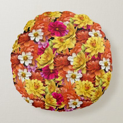 Lovely Dahlia Flower Pattern Floral Round Pillow