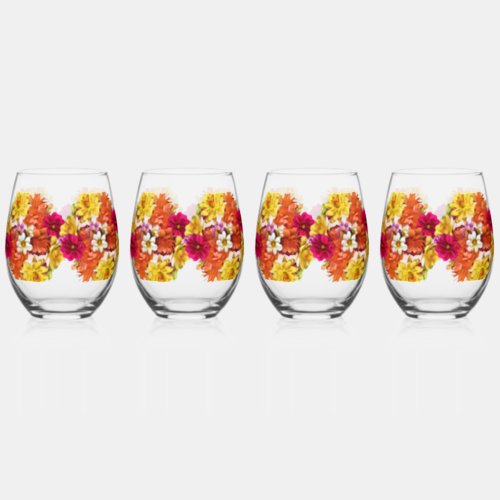 Lovely Dahlia Pattern Wine Glasses