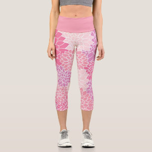 Lovely Dahlia Pink Purple Botanical Floral Capri Leggings