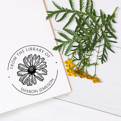 Lovely Daisy Flower Custom Floral Library Book Rubber Stamp