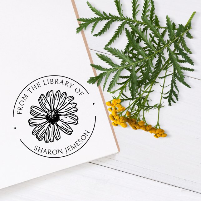 Lovely Daisy Flower Custom Floral Library Book Rubber Stamp (Lovely Daisy Flower Custom Floral Library Book Rubber Stamp)