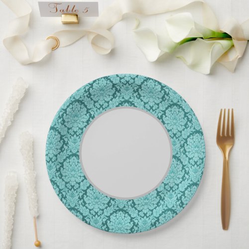 Lovely Damask Aqua Paper Plates