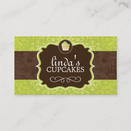 Customizable Lovely Damask Cupcake Business Cards