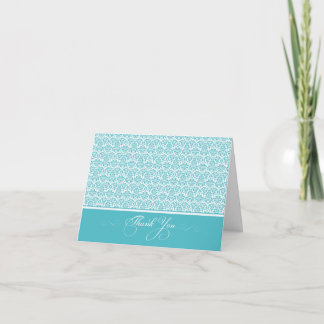 Lovely Damask Photo Thank You Card (aqua/white)
