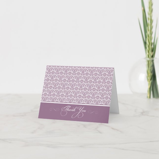 Lovely Damask Photo Thank You Card (lilac/white) (Front)