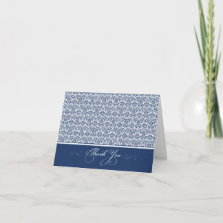 Lovely Damask Photo Thank You Card (navy/white)