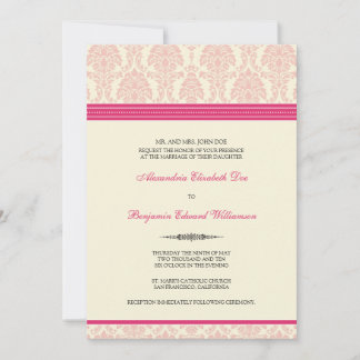 Lovely Damask Wedding Invitation (fuchsia/cream)
