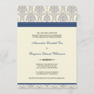 Lovely Damask Wedding Invitation (navy/cream)