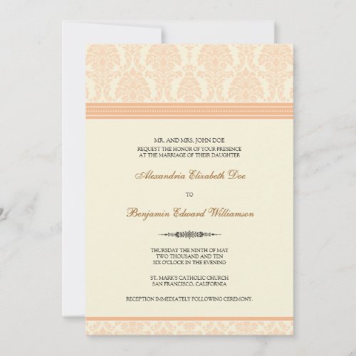 Lovely Damask Wedding Invitation (peach/cream)