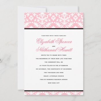 Lovely Damask Wedding Invitation Pink Black by spinsugar at Zazzle