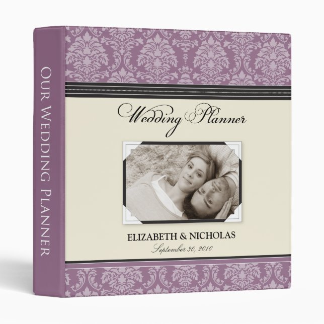 Lovely Damask Wedding Planner Binder (lilac) (Front/Spine)