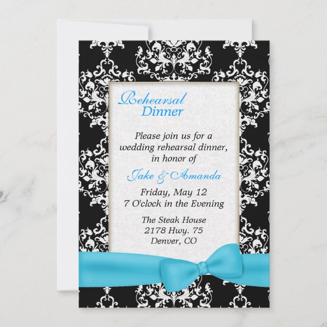Lovely Damask Wedding Rehearsal Dinner Invitation (Front)