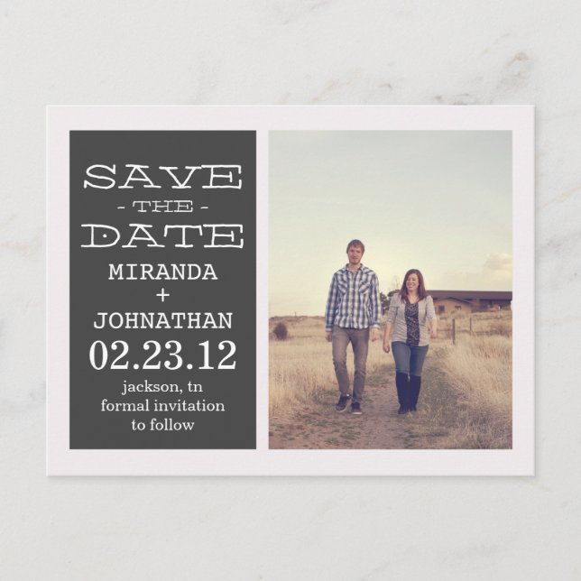 Lovely Dark Gray Photo Save The Date Post Cards (Front)