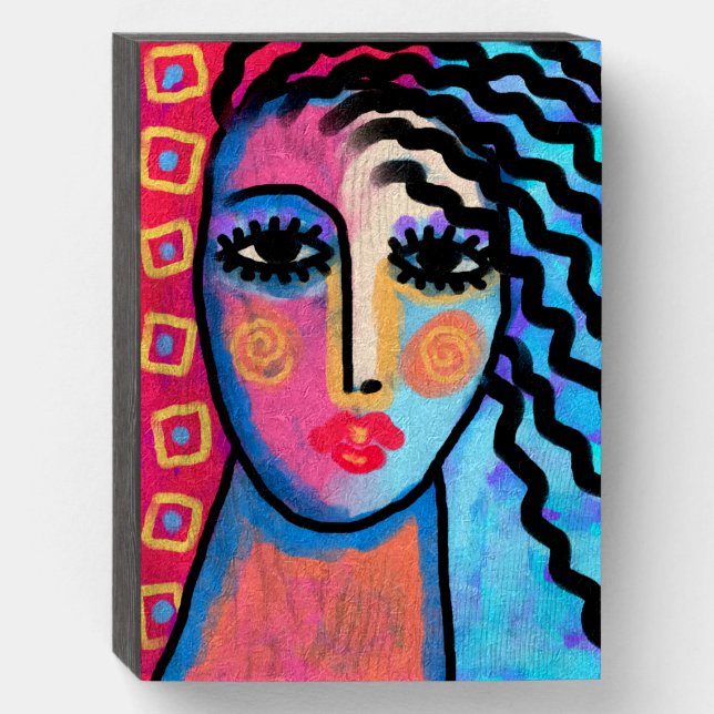 Lovely Day Abstract Digital Painting of a Woman Wooden Box Sign (Front Vertical)