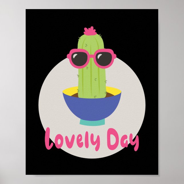 Lovely day Kawaii funny cactus wearing sunglasses Poster (Front)