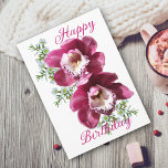 Lovely Deep Pink Winter Orchids Birthday Card<br><div class="desc">A bouquet of two beautiful bold pink orchids a white background. The verse inside the card can kept changed or deleted so you can hand write your own.</div>