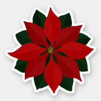 Lovely Deep Red Poinsettia Christmas Graphic Sticker