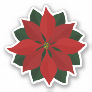Lovely Deep Red Poinsettia Christmas Graphic Sticker
