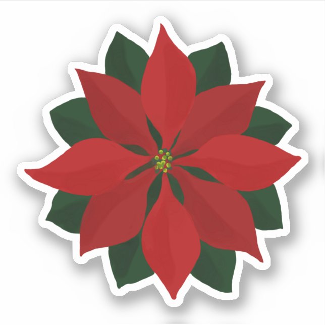 Lovely Deep Red Poinsettia Christmas Graphic Sticker (Front)